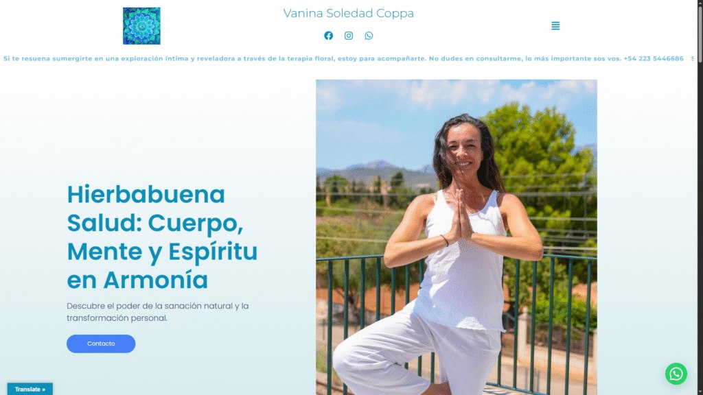 Vista de la web de Hierba Buena Salud publicada en el portfolio
